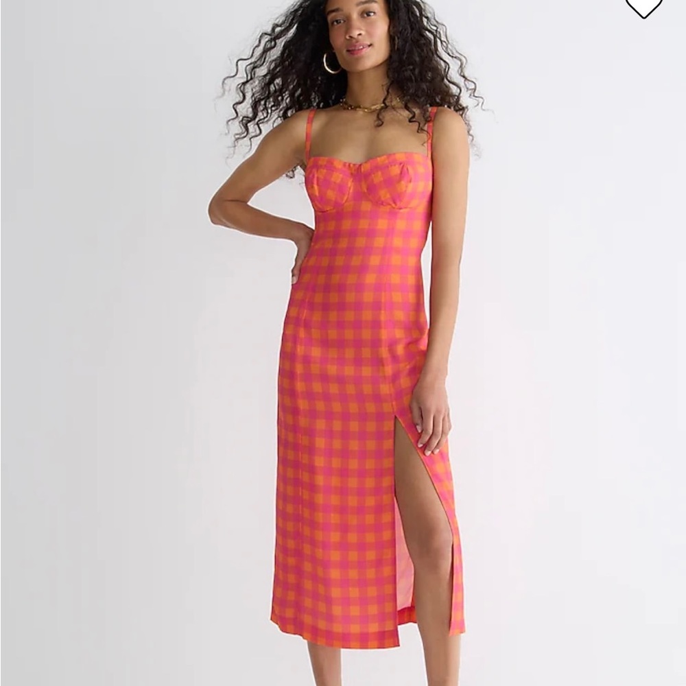 COPY - J.Crew Collection invite dress in gingham size 0 in fuchsia orange.